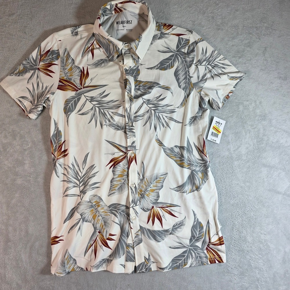 Wearfirst Performance Men S White Tropical Floral Bird of Paradise Shirt NWT